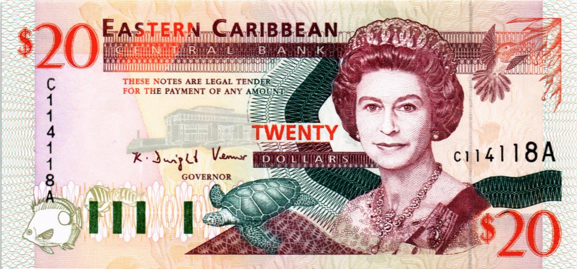 ВОСТОЧНЫЕ КАРИБЫ 20 ДОЛЛАРОВ (A - АНТИГУА)