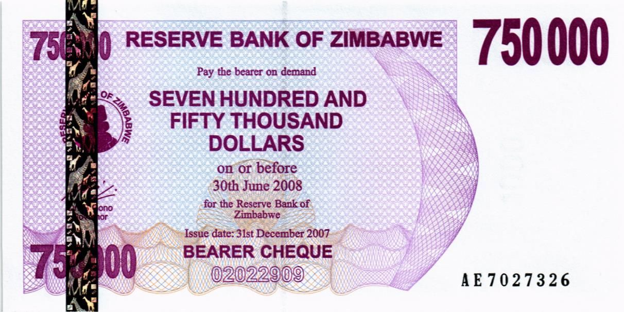 ЗИМБАБВЕ 750000 ДОЛЛАРОВ