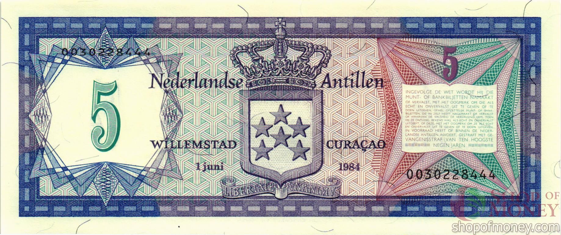 НИДЕРЛАНДСКИЕ АНТИЛЬСКИЕ ОСТРОВА 5 ГУЛЬДЕНОВ
