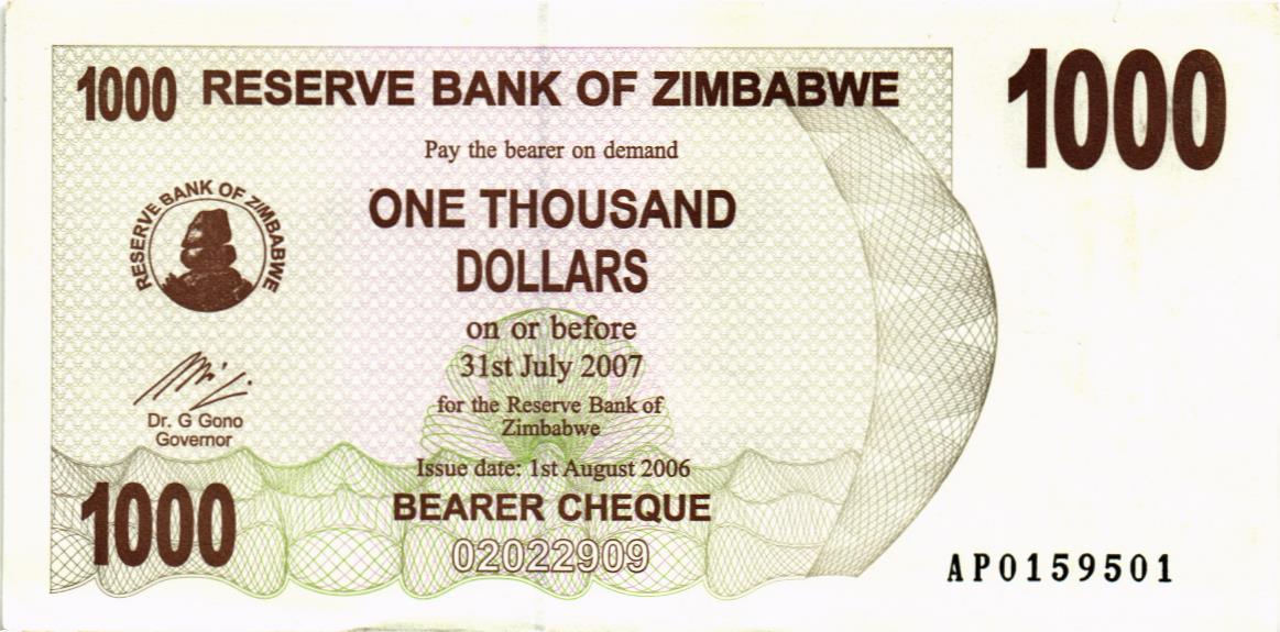ЗИМБАБВЕ 1000 ДОЛЛАРОВ