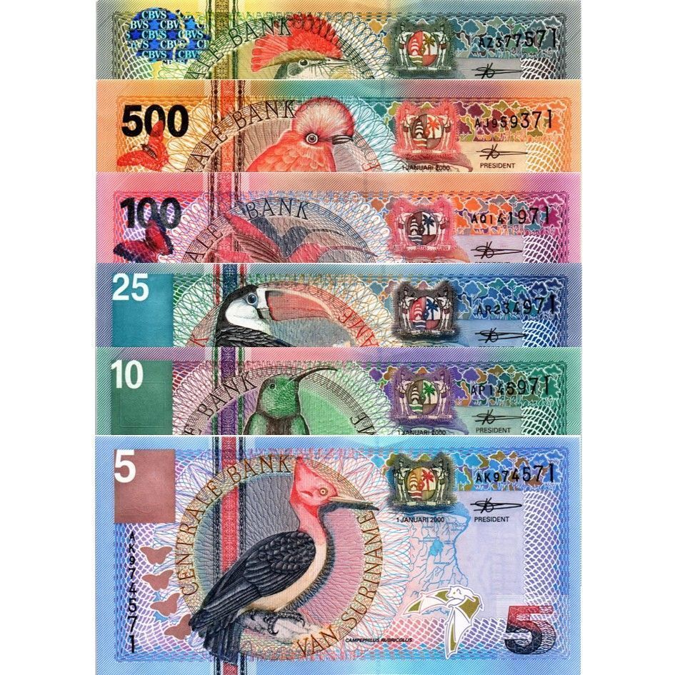СУРИНАМ НАБОР 5 10 25 100 500 1000 ГУЛЬДЕНОВ мини 1