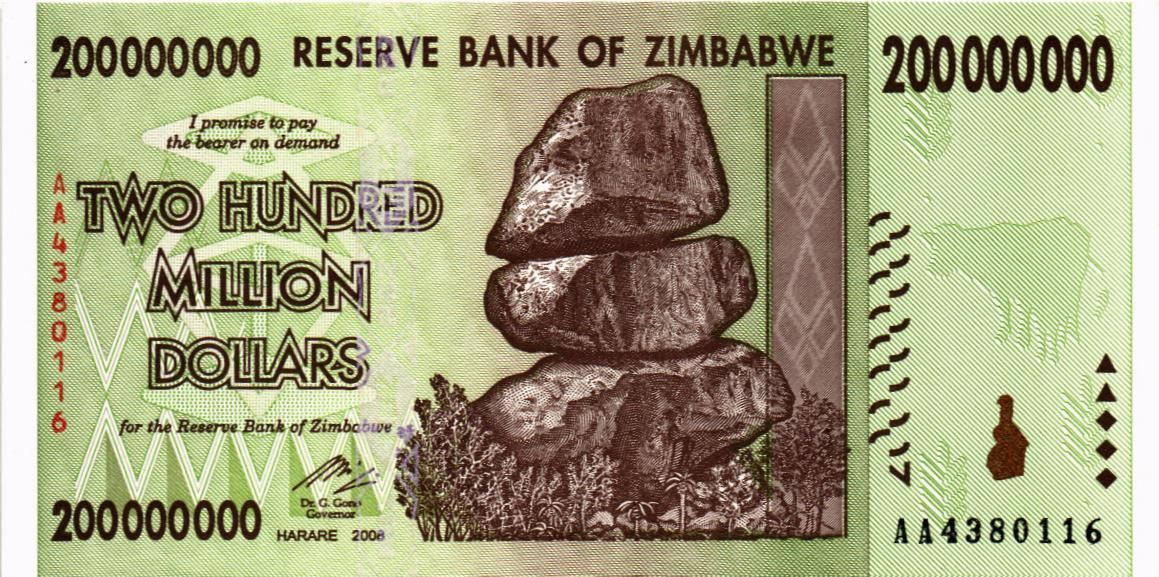 ЗИМБАБВЕ 200000000 ДОЛЛАРОВ (AA) мини 1