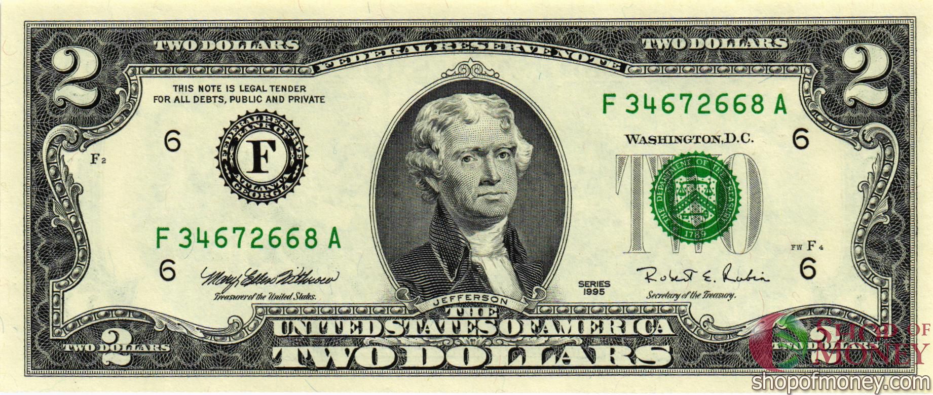 США 2 ДОЛЛАРА (F-Атланта) мини 1