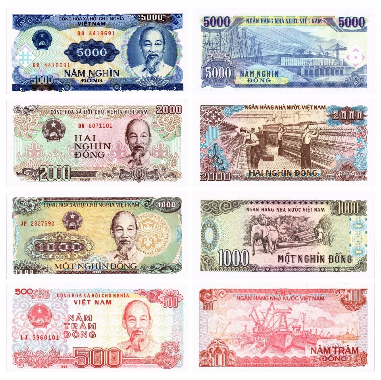 ВЬЕТНАМ НАБОР 500 1000 2000 5000 ДОНГ мини 1