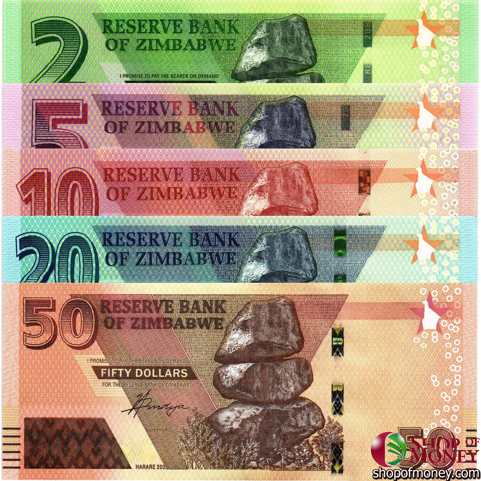 ЗИМБАБВЕ 2-5-10-20-50 ДОЛЛАРОВ мини 1