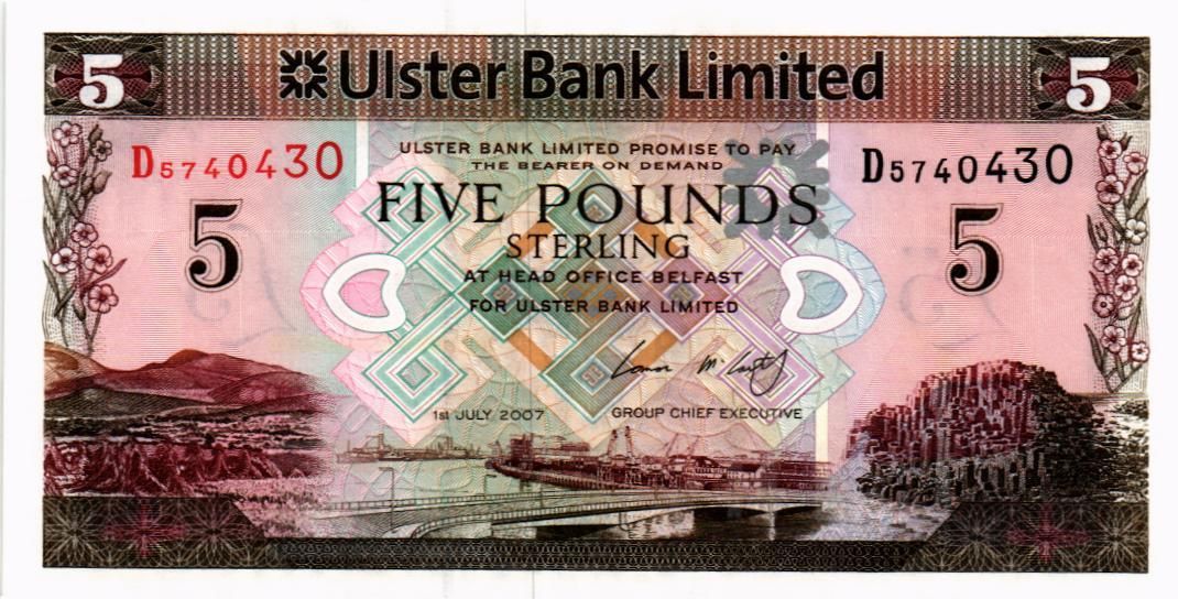 СЕВЕРНАЯ ИРЛАНДИЯ 5 ФУНТОВ (ULSTER BANK)