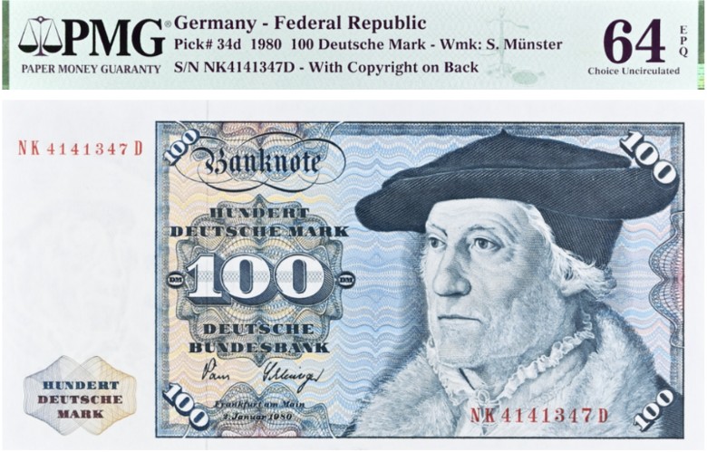 ГЕРМАНИЯ 100 МАРОК (ФРГ) (PMG - GRADE 64)