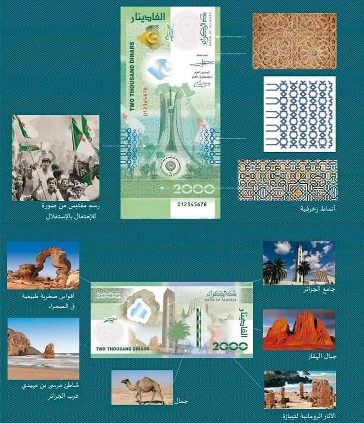 Новые памятные 2000 Динар Алжира