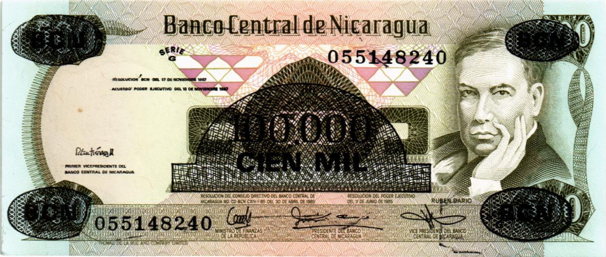 НИКАРАГУА 100000 КОРДОБА (НАДПЕЧАТКА) мини 1