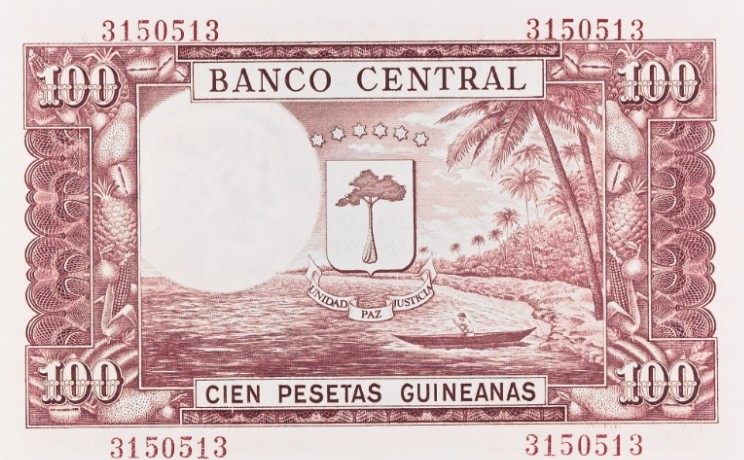 ЭКВАТОРИАЛЬНАЯ ГВИНЕЯ 100 ГВИНЕЙСКИХ ПЕСЕТ (PMG - GRADE 66) мини 4