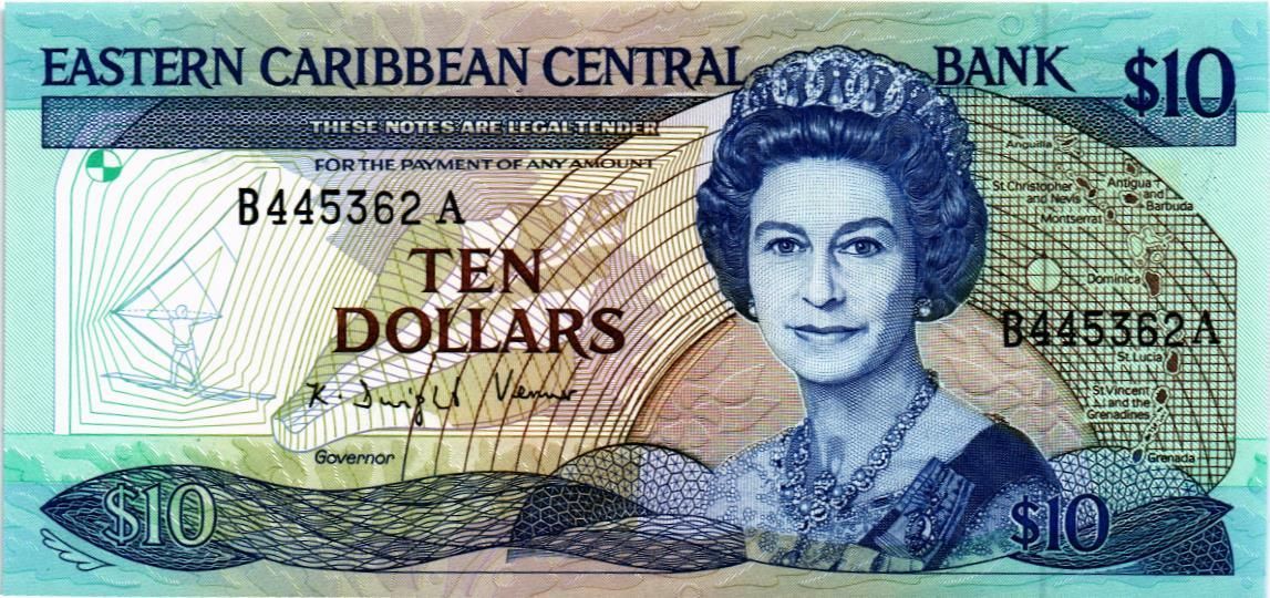 ВОСТОЧНЫЕ КАРИБЫ 10 ДОЛЛАРОВ (A - Антигуа) мини 1
