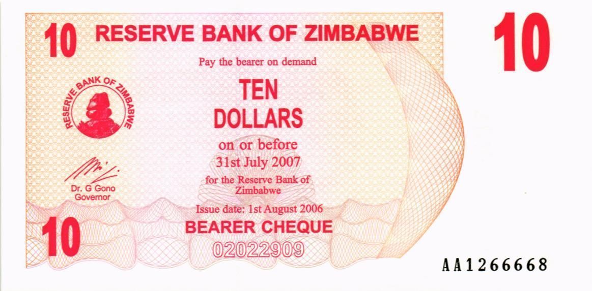 ЗИМБАБВЕ 10 ДОЛЛАРОВ
