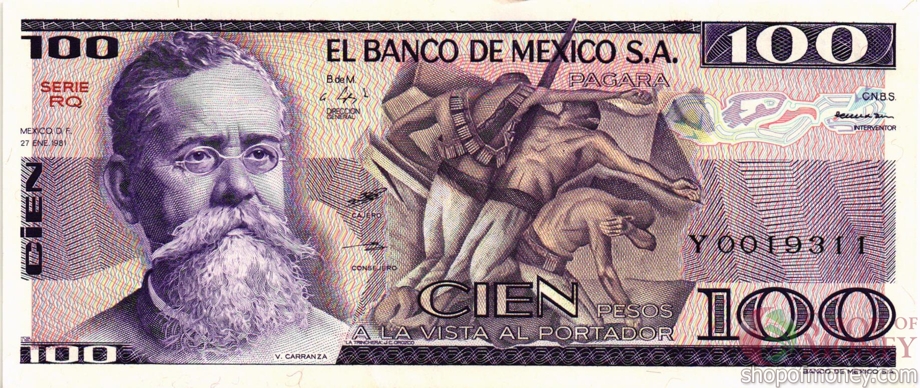 МЕКСИКА 100 ПЕСО (-RQ- СЕРИЯ) мини 1