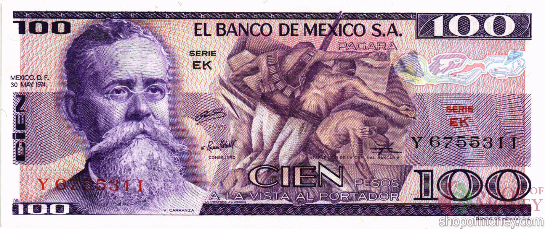 МЕКСИКА 100 ПЕСО (-EK- СЕРИЯ) мини 1