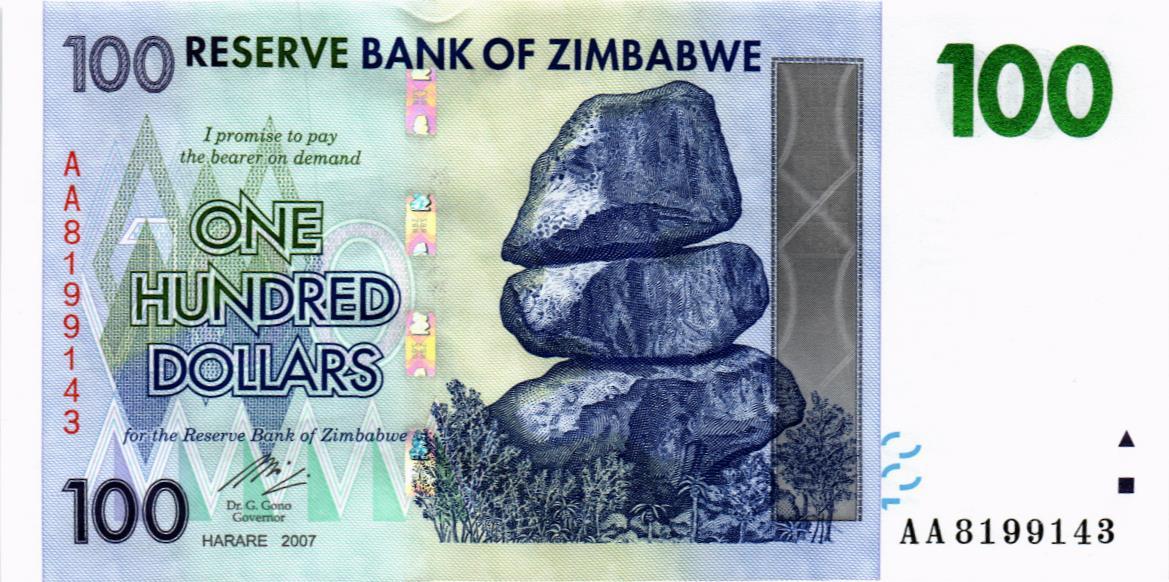 ЗИМБАБВЕ 100 ДОЛЛАРОВ (-АА-) мини 1