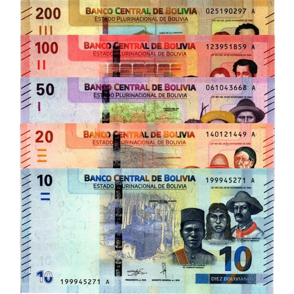 БОЛИВИЯ НАБОР 10 20 50 100 200 БОЛИВИАНОС