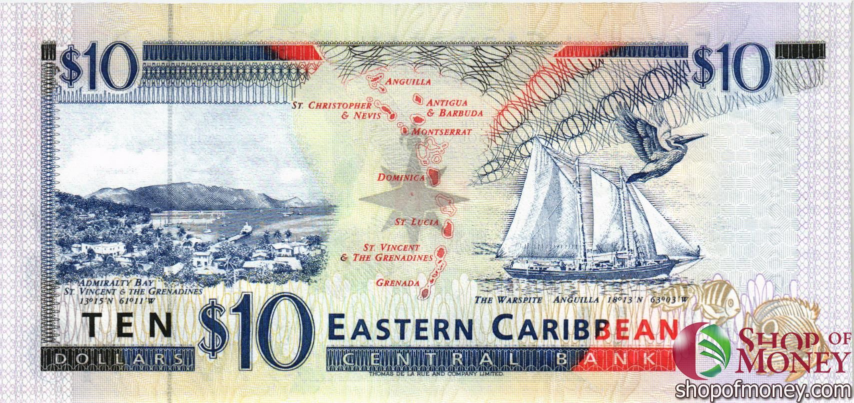 ВОСТОЧНЫЕ КАРИБЫ 10 ДОЛЛАРОВ (V - СЕНТ ВИНСЕНТ) мини 2