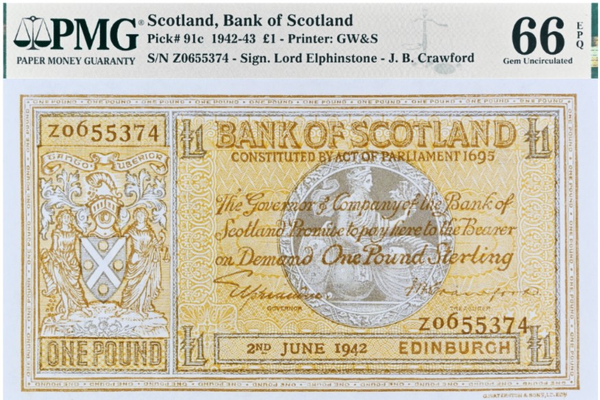 ШОТЛАНДИЯ 1 ФУНТ (PMG - GRADE 66)