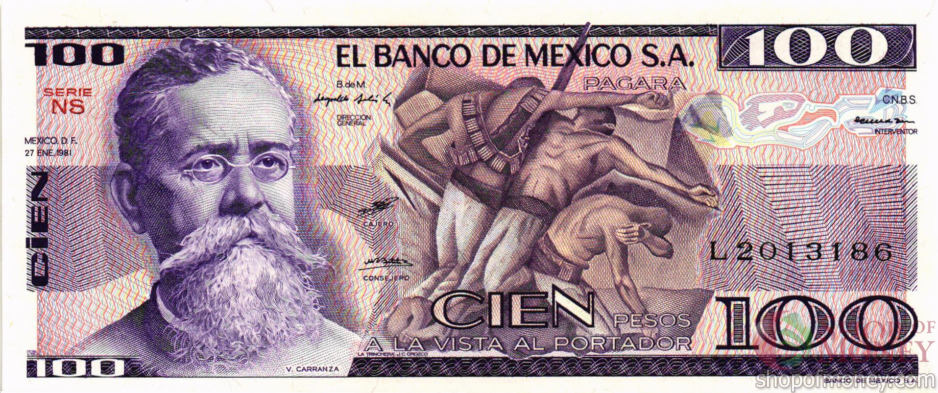 МЕКСИКА 100 ПЕСО (-NS- СЕРИЯ)