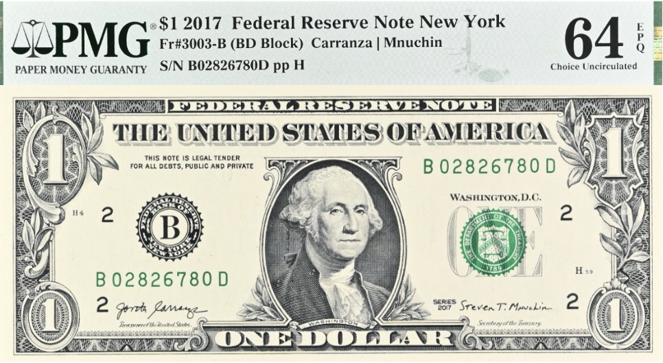 США 1 ДОЛЛАР (B - НЬЮ-ЙОРК - PMG - GRADE 64) #B02826780D мини 1