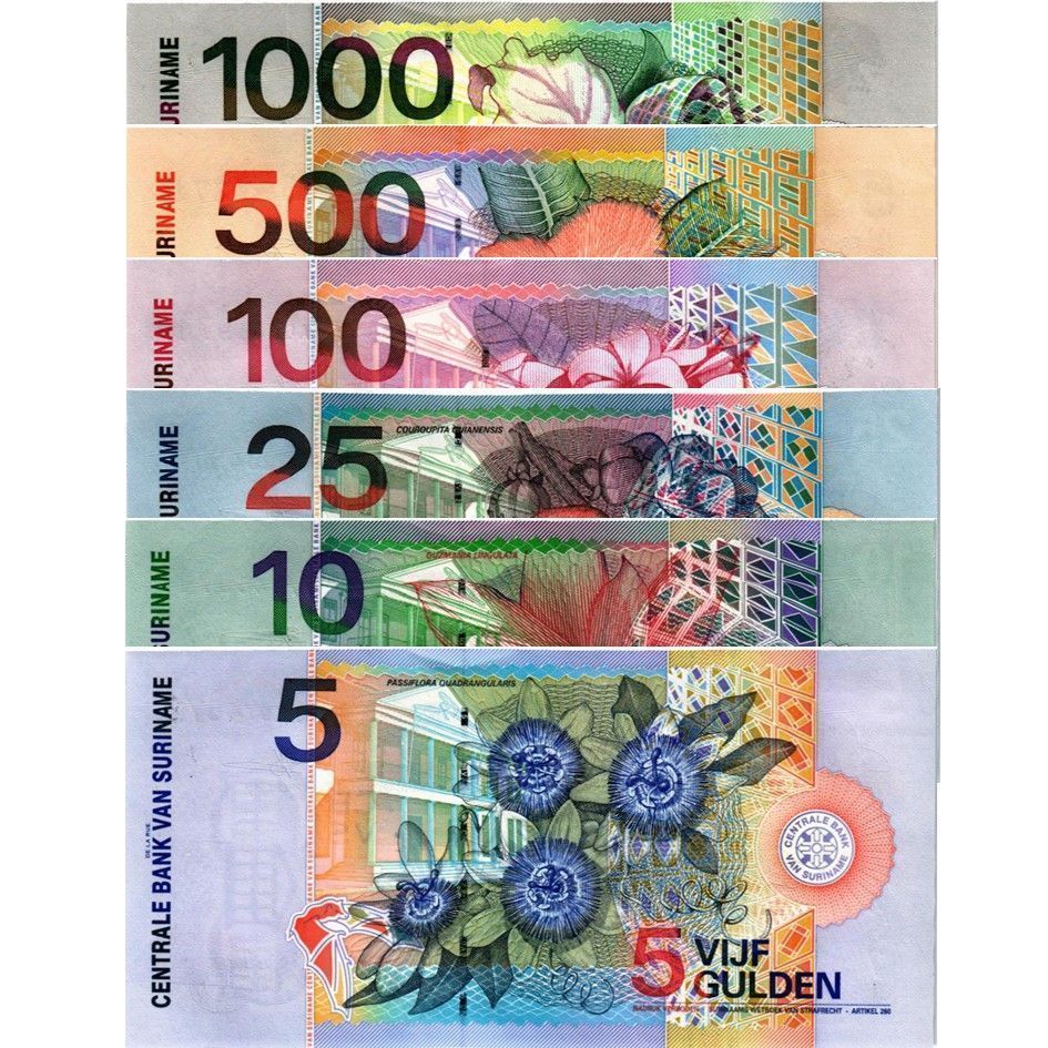 СУРИНАМ НАБОР 5 10 25 100 500 1000 ГУЛЬДЕНОВ мини 2