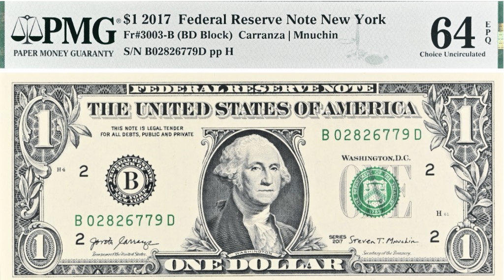 США 1 ДОЛЛАР (B - НЬЮ-ЙОРК - PMG - GRADE 64) #B02826779D мини 1