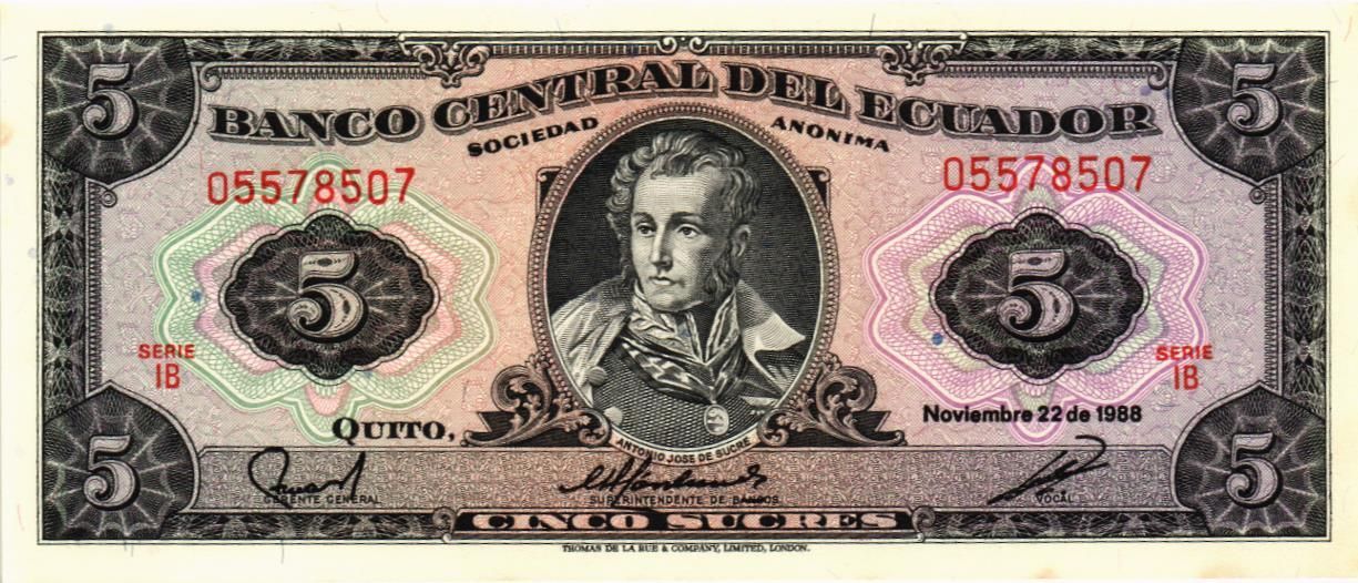 ЭКВАДОР 5 CУКРЕ (22.11.1988)
