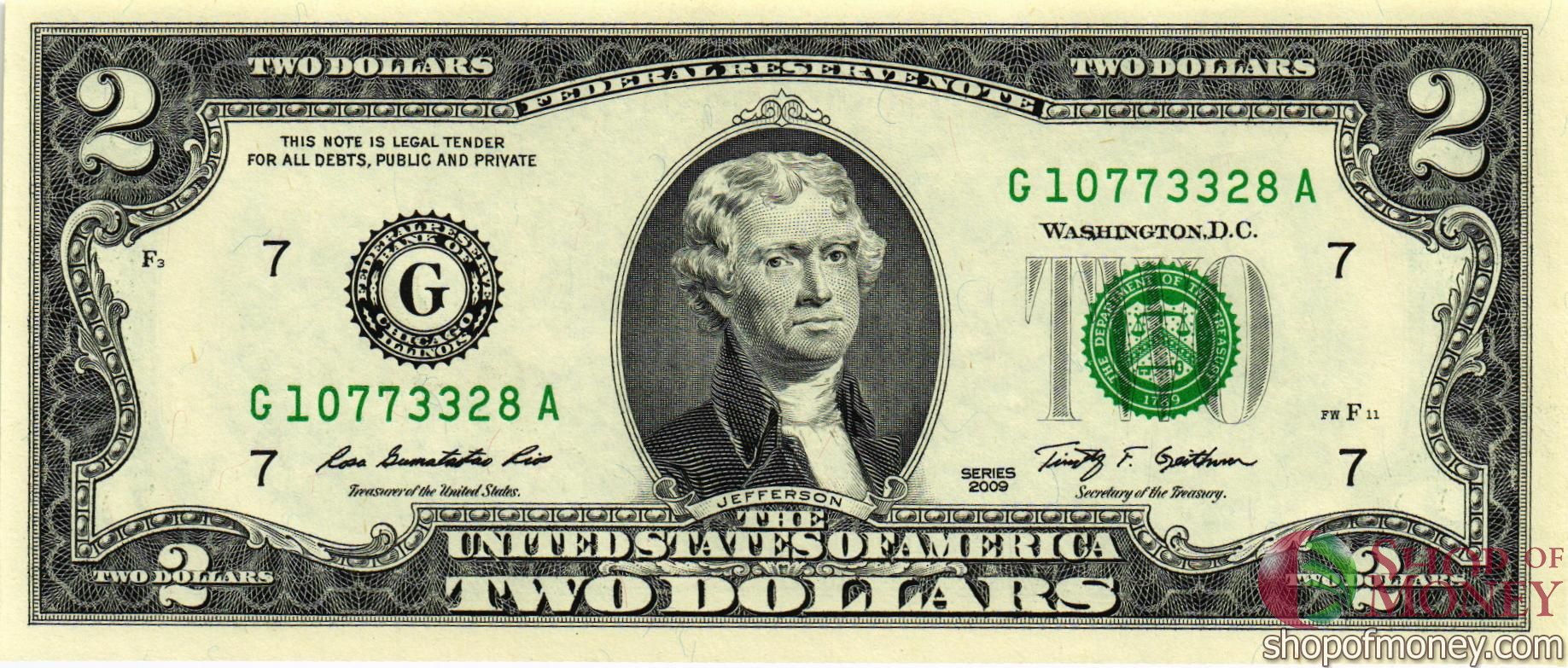 США 2 ДОЛЛАРА (G-Чикаго) мини 1