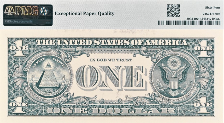 США 1 ДОЛЛАР (B - НЬЮ-ЙОРК - PMG - GRADE 64) #B02826780D мини 2