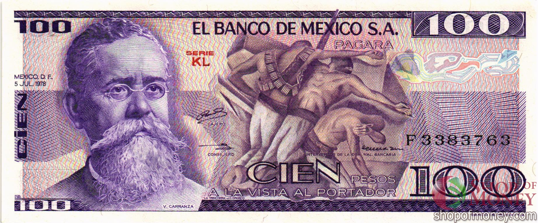 МЕКСИКА 100 ПЕСО (-KL- СЕРИЯ) мини 1