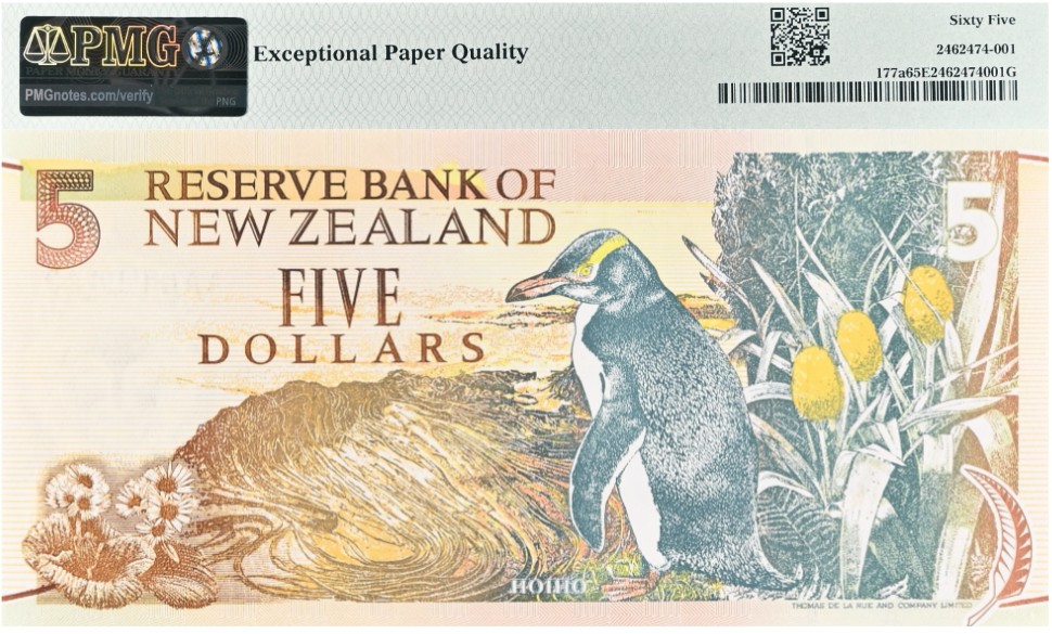 НОВАЯ ЗЕЛАНДИЯ 5 ДОЛЛАРОВ (PMG-GRADE 65) мини 2