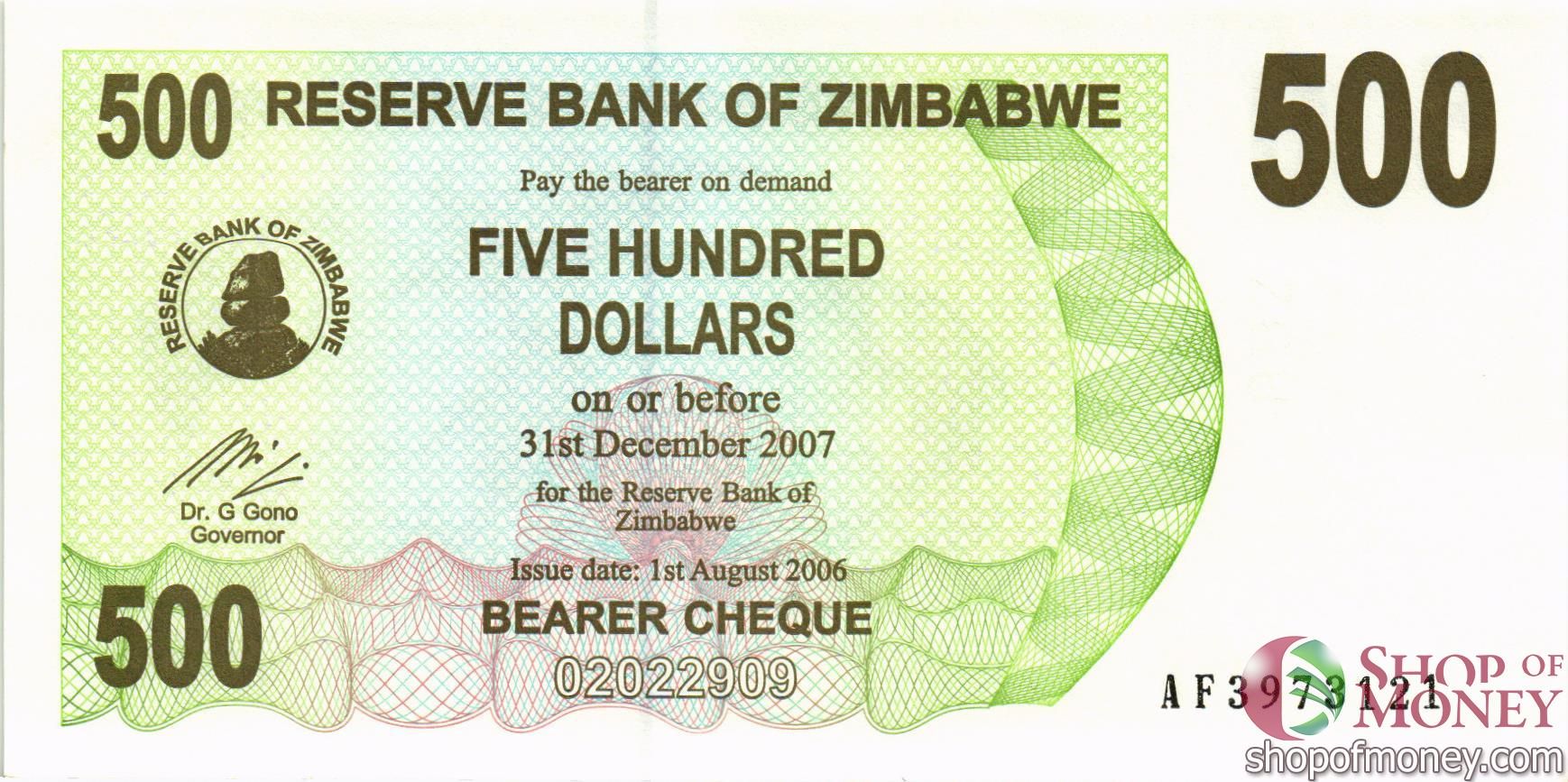 ЗИМБАБВЕ 500 ДОЛЛАРОВ