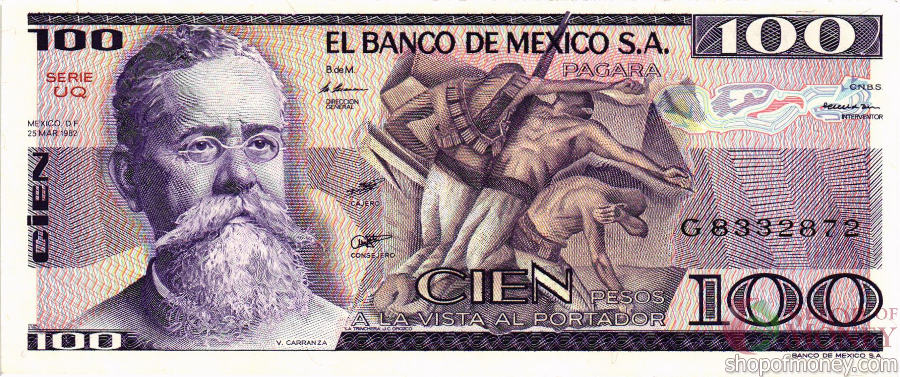 МЕКСИКА 100 ПЕСО (-UQ- СЕРИЯ) мини 1