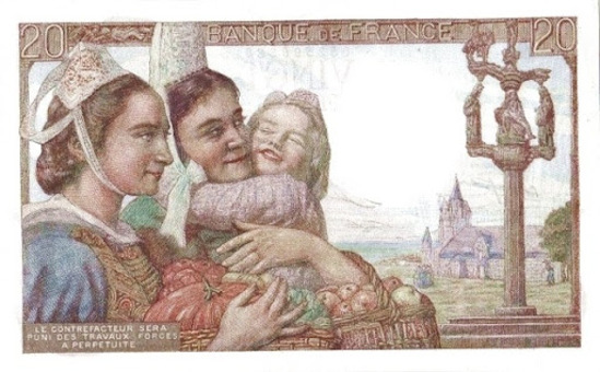 двадцатифранковая парижская купюра 