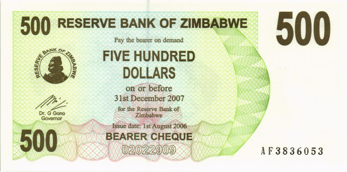 ЗИМБАБВЕ 500 ДОЛЛАРОВ 1