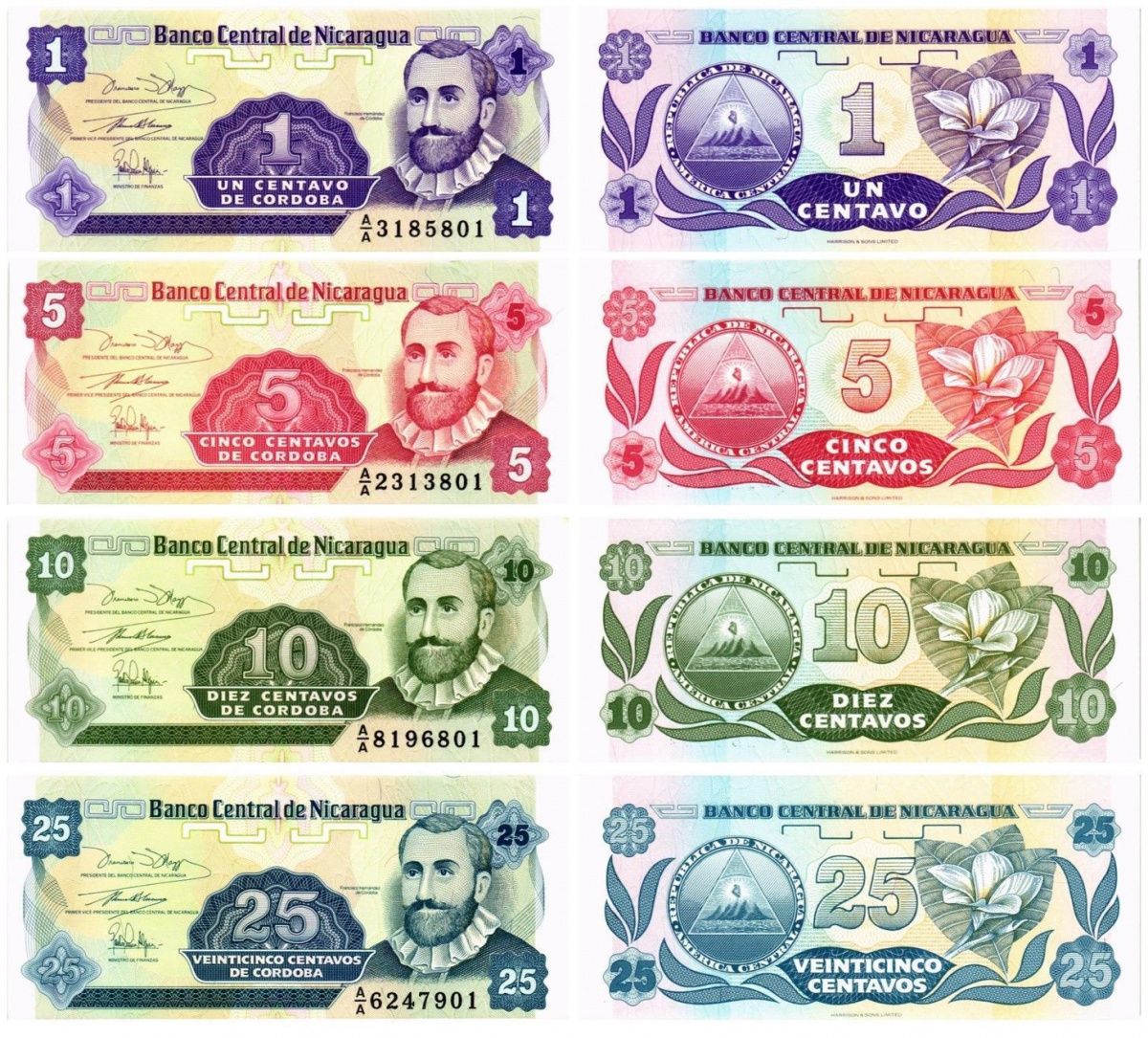 НИКАРАГУА НАБОР 1-5-10-25 ЦЕНТАВО 1