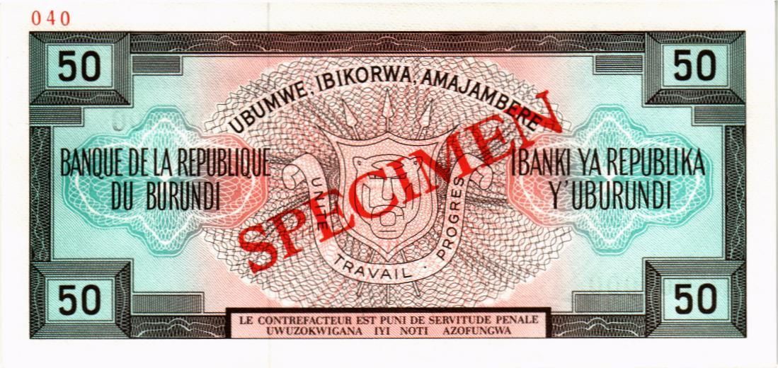 БУРУНДИ 50 ФРАНКОВ (SPECIMEN) 2