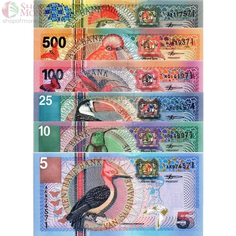 СУРИНАМ НАБОР 5 10 25 100 500 1000 ГУЛЬДЕНОВ 1