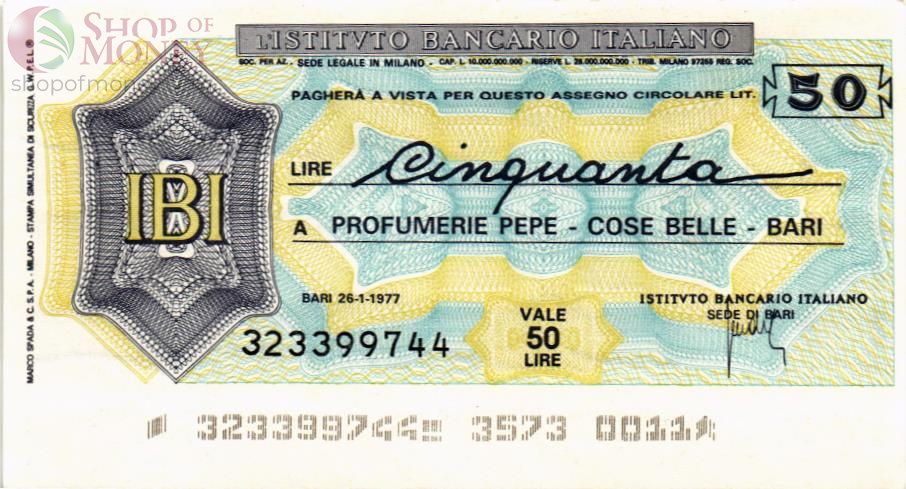 ИТАЛИЯ 50 ЛИР (ЧЕК) 1