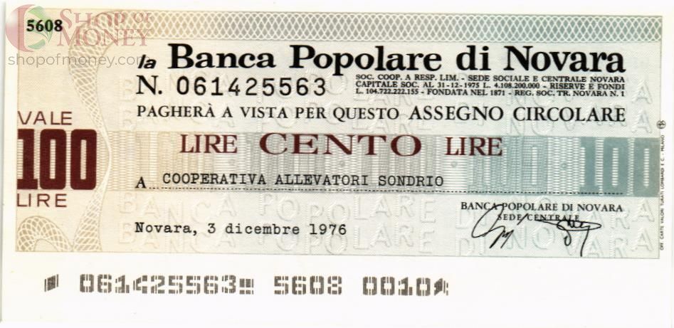 ИТАЛИЯ 100 ЛИР (ЧЕК) 1