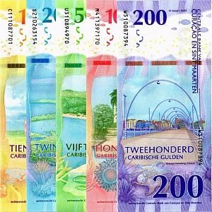 КЮРАСАО И СИНТ-МАРТЕН НАБОР 10-20-50-100-200 ГУЛЬДЕНОВ 2
