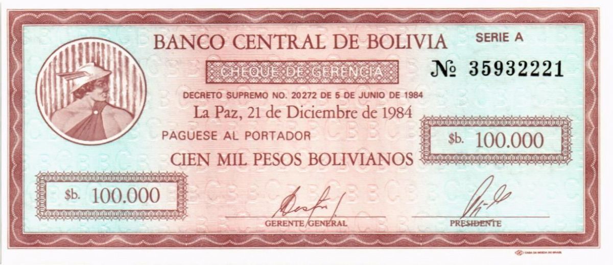 БОЛИВИЯ 100000 БОЛИВИАНОС 1