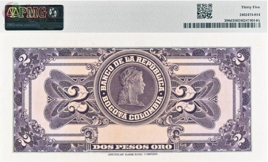 КОЛУМБИЯ 2 ПЕСО (PMG - GRADE 35) 2