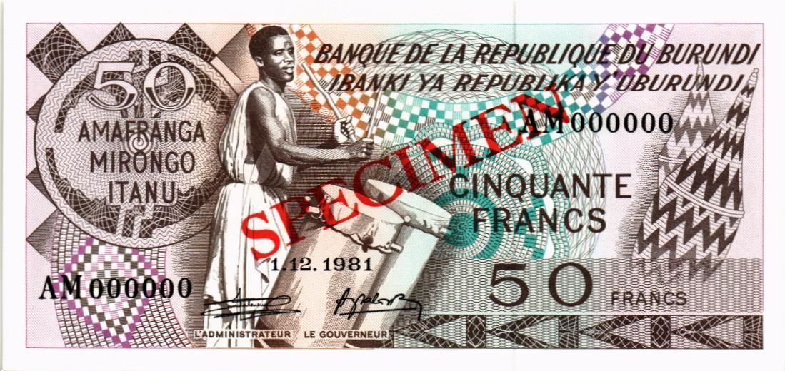 БУРУНДИ 50 ФРАНКОВ (SPECIMEN) 1