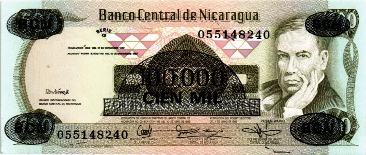 НИКАРАГУА 100000 КОРДОБА (НАДПЕЧАТКА) 1