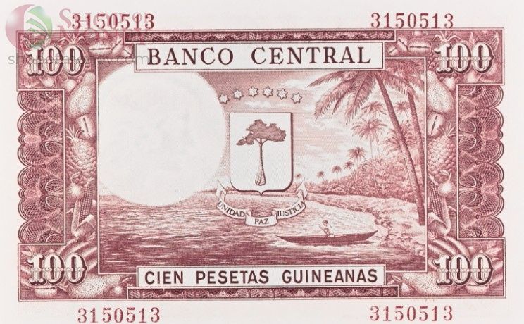 ЭКВАТОРИАЛЬНАЯ ГВИНЕЯ 100 ГВИНЕЙСКИХ ПЕСЕТ (PMG - GRADE 66) 4