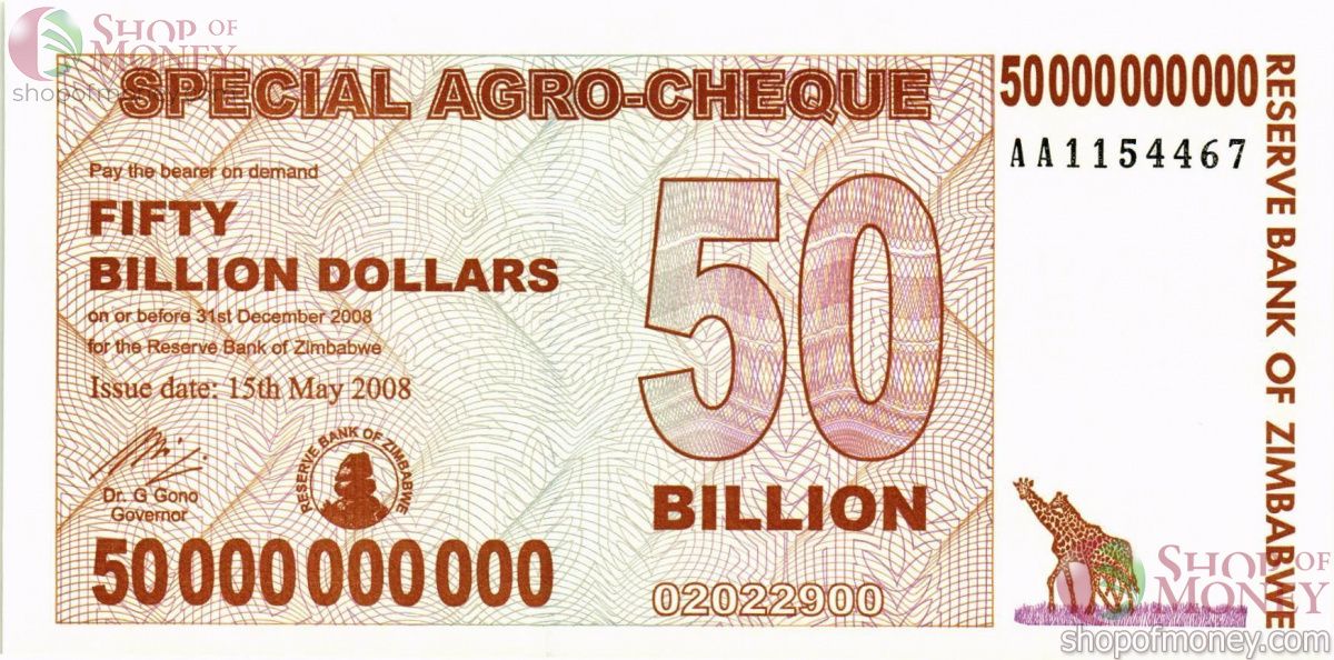 ЗИМБАБВЕ 50000000000 ДОЛЛАРОВ 1