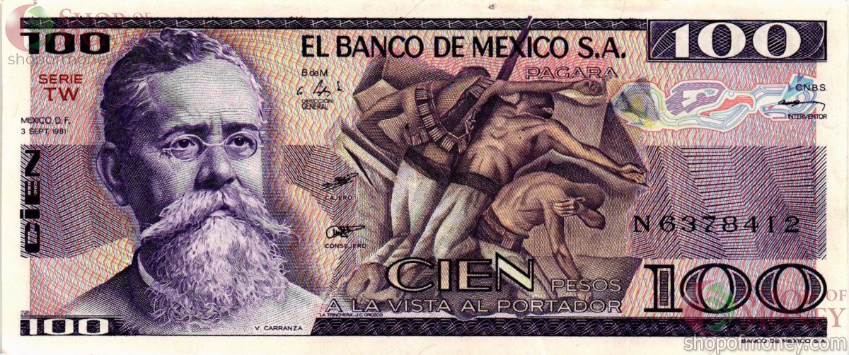 МЕКСИКА 100 ПЕСО (-TW- СЕРИЯ) 1