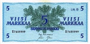 ФИНЛЯНДИЯ 5 МАРОК (Litt. B) 1