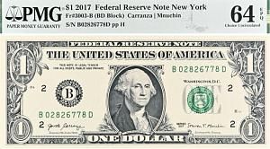 США 1 ДОЛЛАР (B - НЬЮ-ЙОРК - PMG - GRADE 64) #B02826778D 1